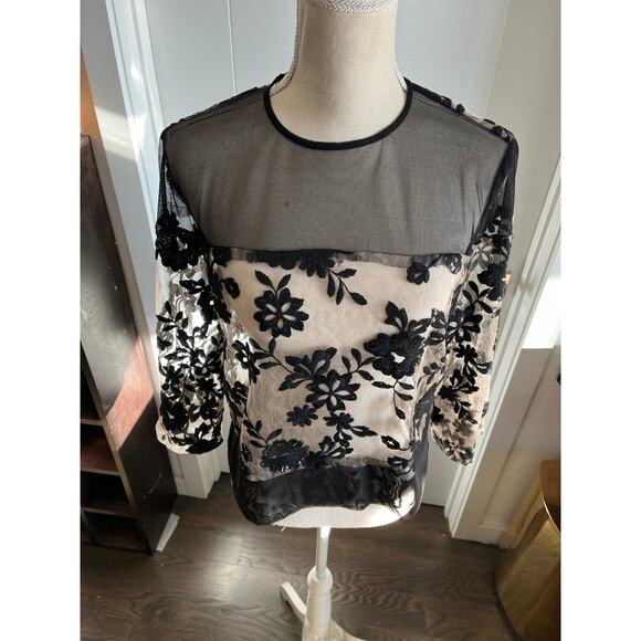 Vintage Kathy Cole Black Sheer Lace Floral Sequin Blouse Top Dark Romance 12 USA - Picture 13 of 13